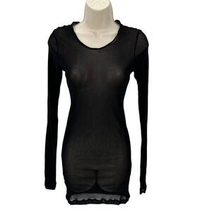 NWOT Flax Womens Sheer Black Long Sleeve Stretchy Nylon Tunic Top Small